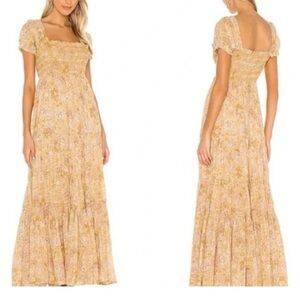 Free People Floral Maxi Dress in Cream and Gold